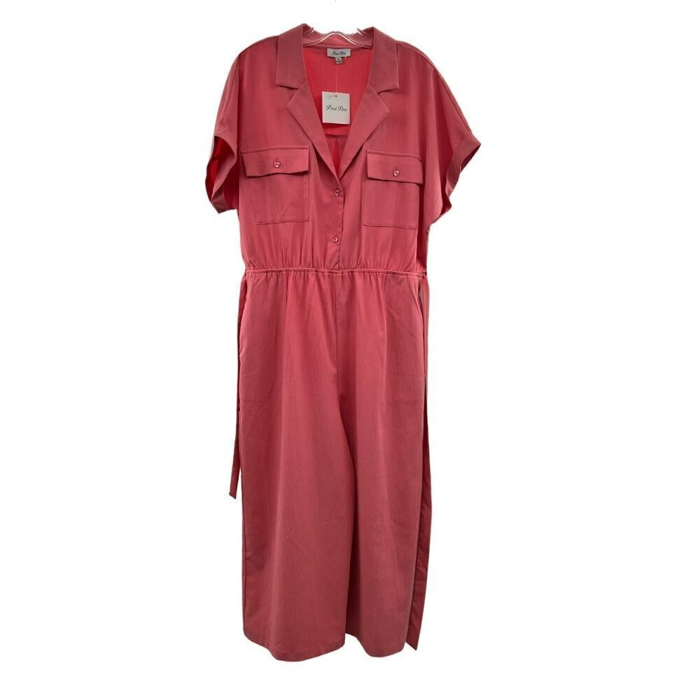 Petal Dew Short Sleeve Belted A-Line Maxi Dress Pink Size XL New Buttons